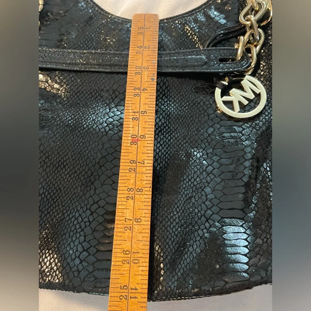 MICHAEL Michael Kors Black Snake-Embossed Leather Hobo with Gold Hardware